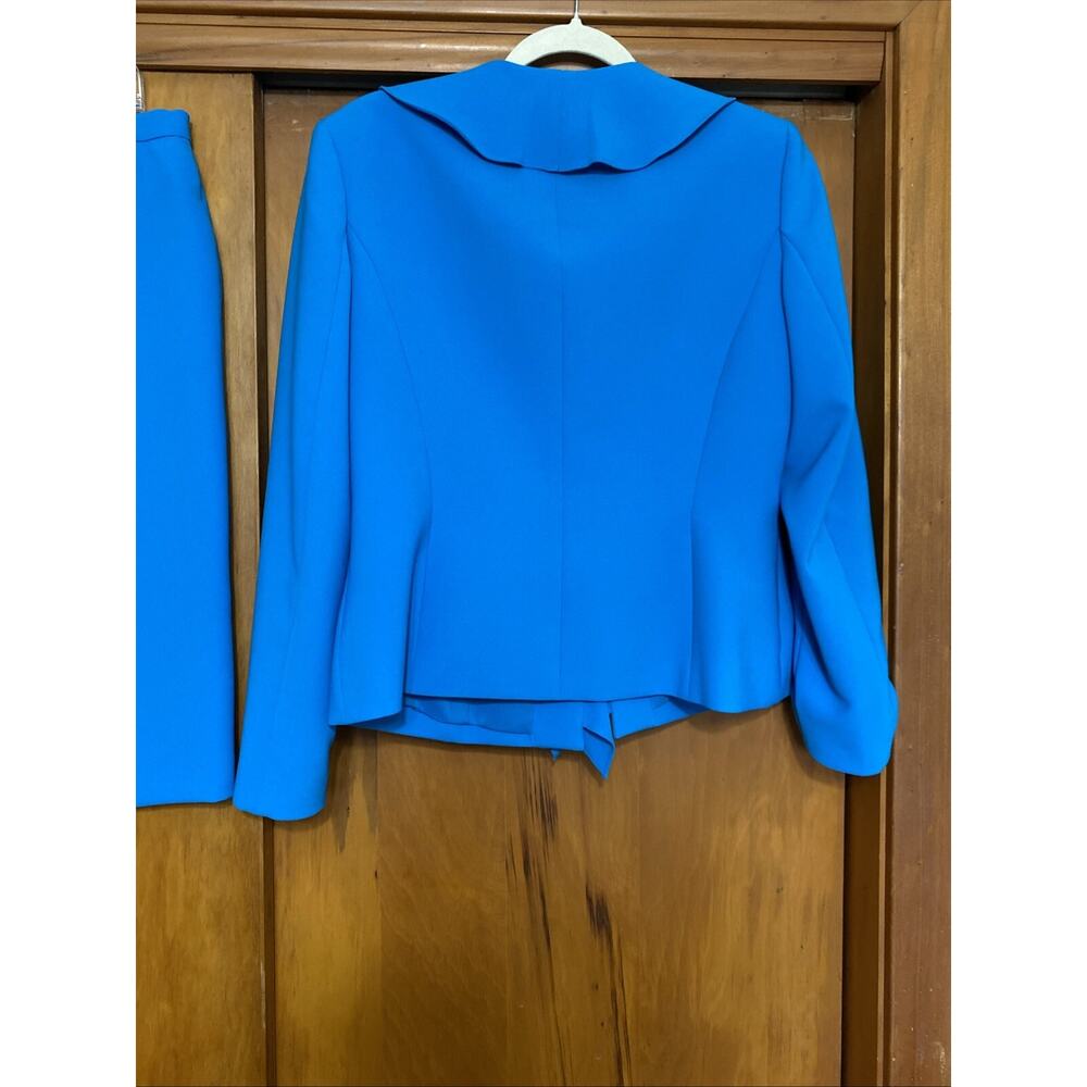 Albert Nipon Skirt Suit Ruffle Drape Front Turquo… - image 6